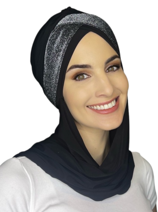 Hijab Borde Pique Negro con Gris