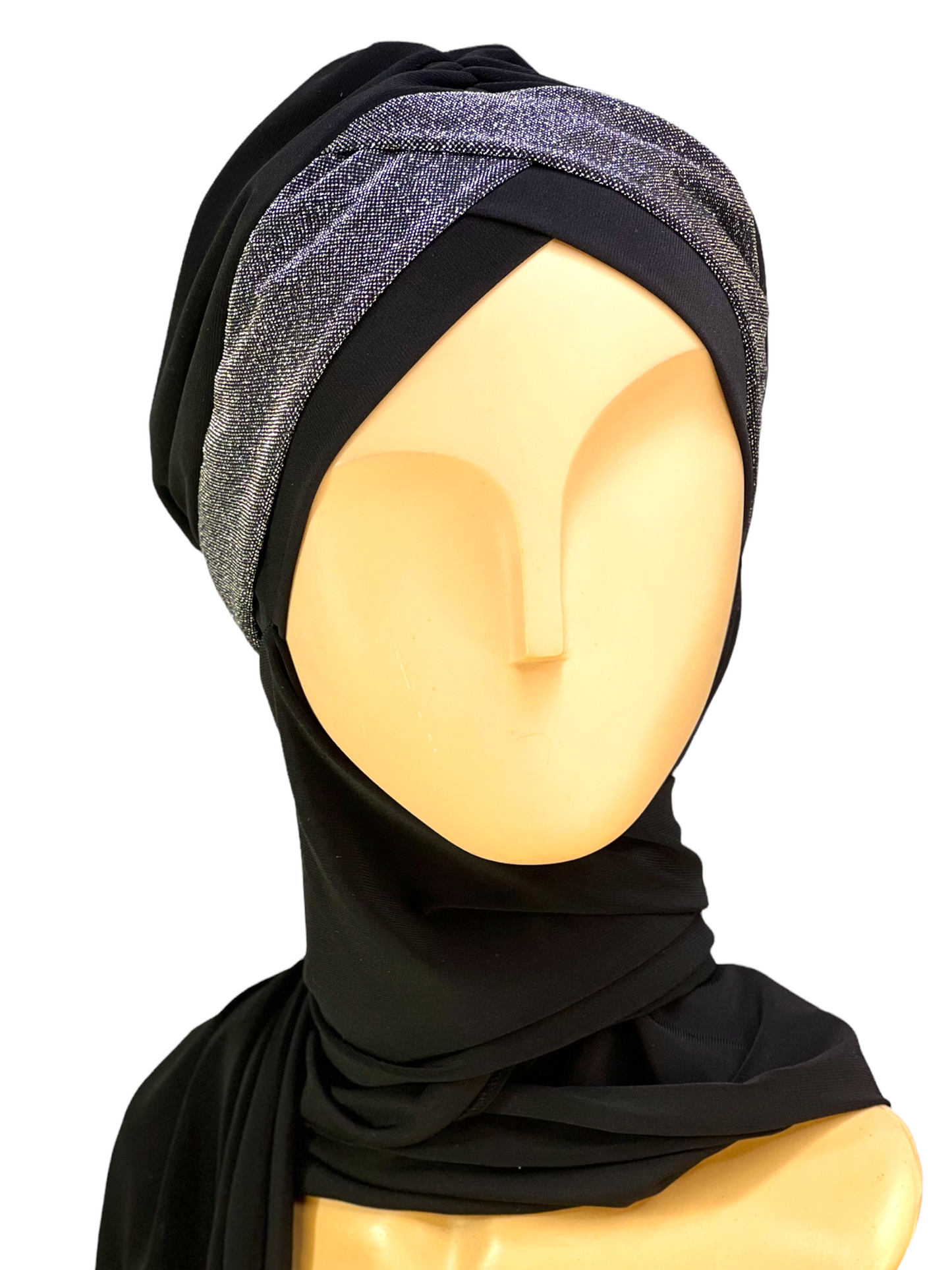 Hijab Borde Pique Negro con Gris