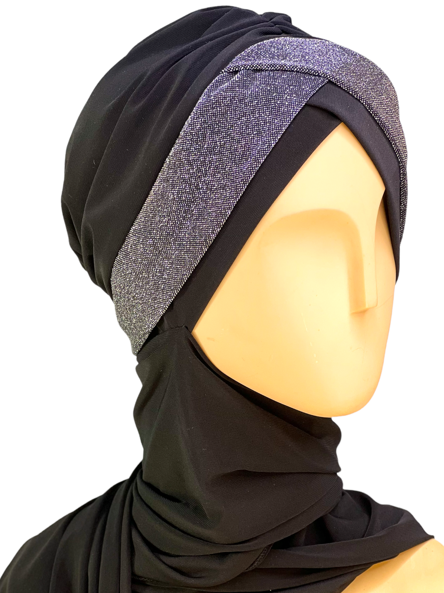 Hijab Borde Pique Negro con Gris